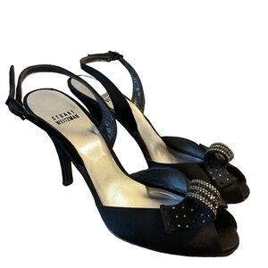 Stuart Weitzman Black Satin Formal Slingback Heels Size 8N